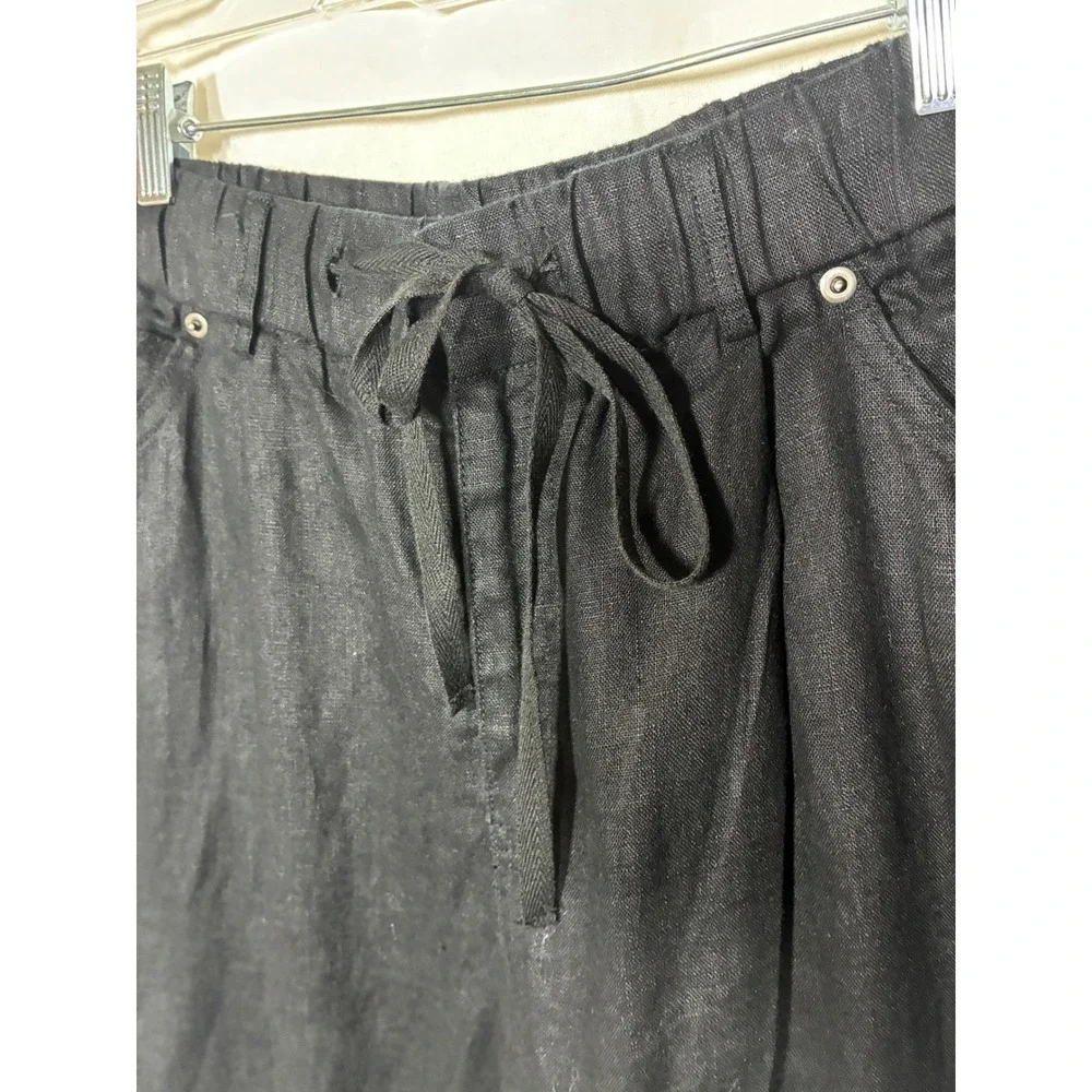 Mod Ref Womens Wide Leg Linen Pants Size L Black Minimalist Breathable Capsule